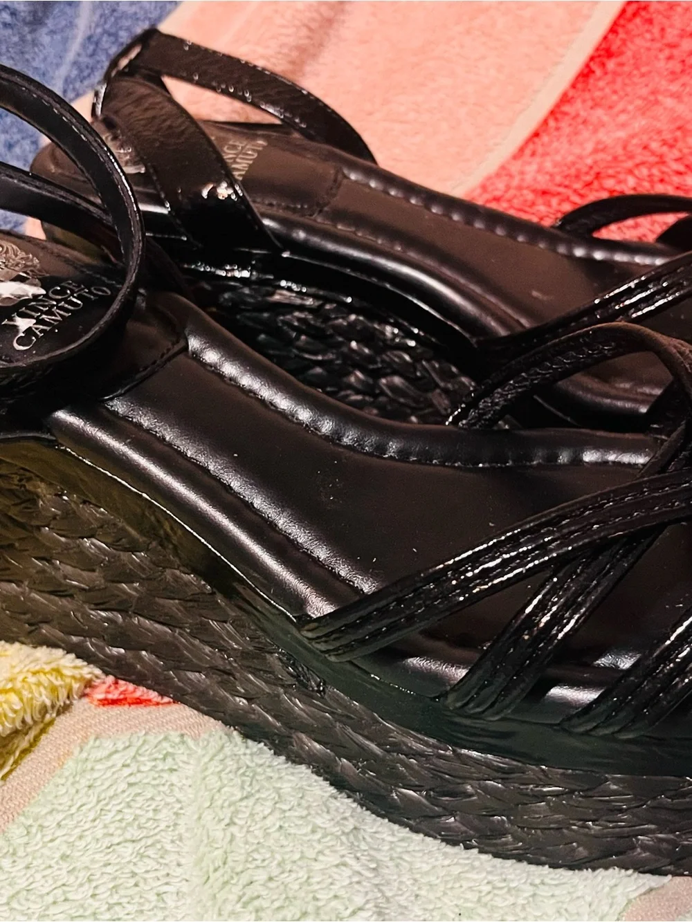Vince Camuto Black Patent Platform Sandals